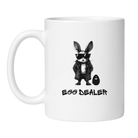 Śmieszny kubek biały 330 ml z zabawną ilustracją królika w okularach – must-have dla kawoszy