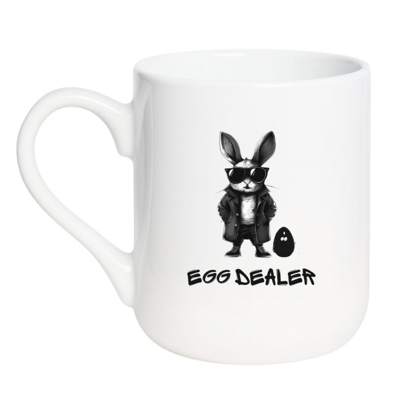 Kubek elegancki biały 330 ml z oryginalnym motywem królika – świetny gadżet do biura