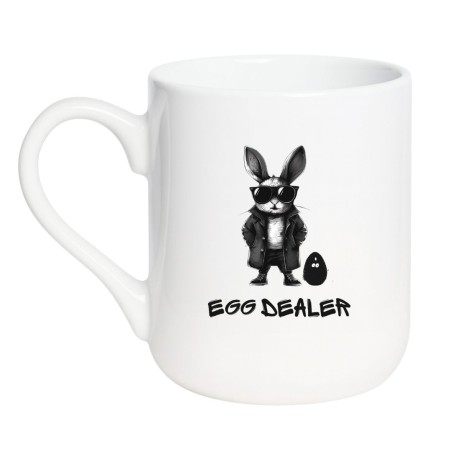 Kubek elegancki biały 330 ml z oryginalnym motywem królika – świetny gadżet do biura