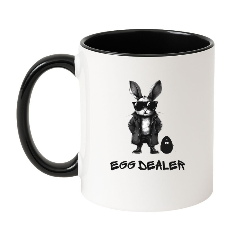 Kubek biało-czarny 330 ml z zabawną grafiką królika – śmieszny prezent dla znajomego