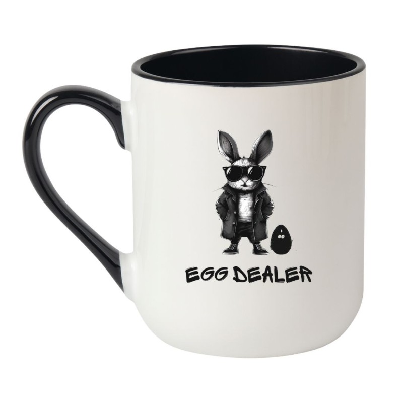 Kubek elegancki biało-czarny 330 ml z humorystyczną ilustracją – świetny do biura