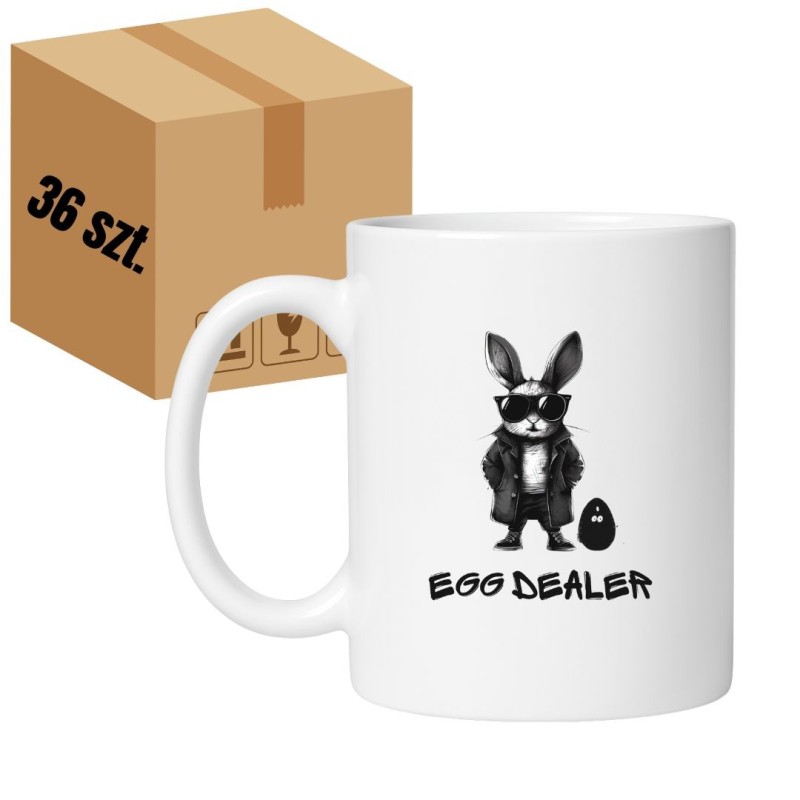 Kubek biały 330 ml z zabawnym nadrukiem królika – zestaw 36 sztuk HURT