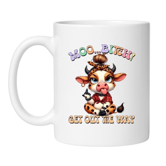 Śmieszny kubek biały 330 ml z zabawną grafiką krowy – doskonały prezent z przymrużeniem oka.