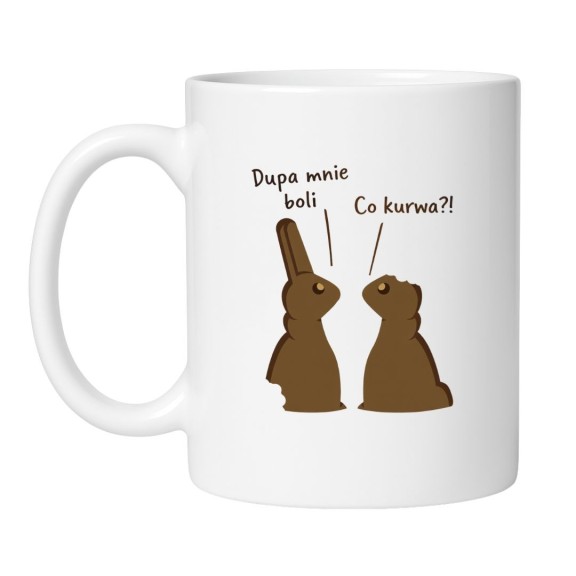 Kubek z nadrukiem „Dupa mnie boli / Co kurwa?!”